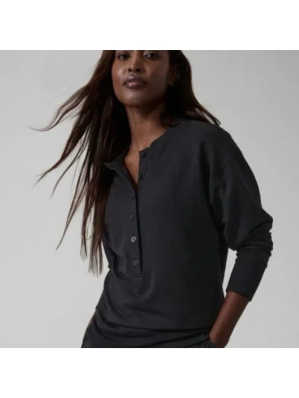 Athleta Balance Henley Sweatshirt Large Black